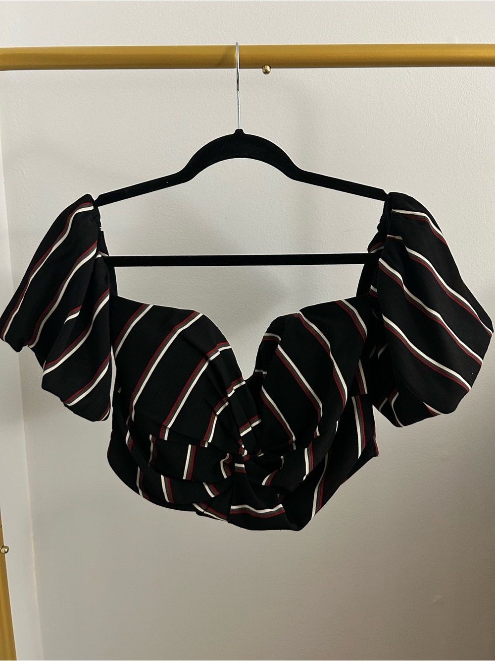 NWOT Windsor Y2K Striped Puff Sleeve Tie Front Crop Top M